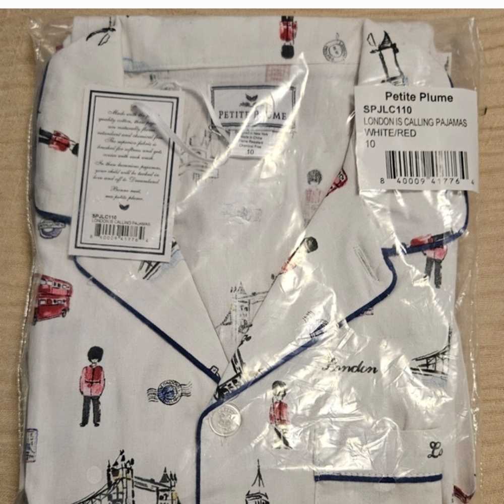 Petite Plume London Calling Kids Pajama Set Size: 10 Y/O